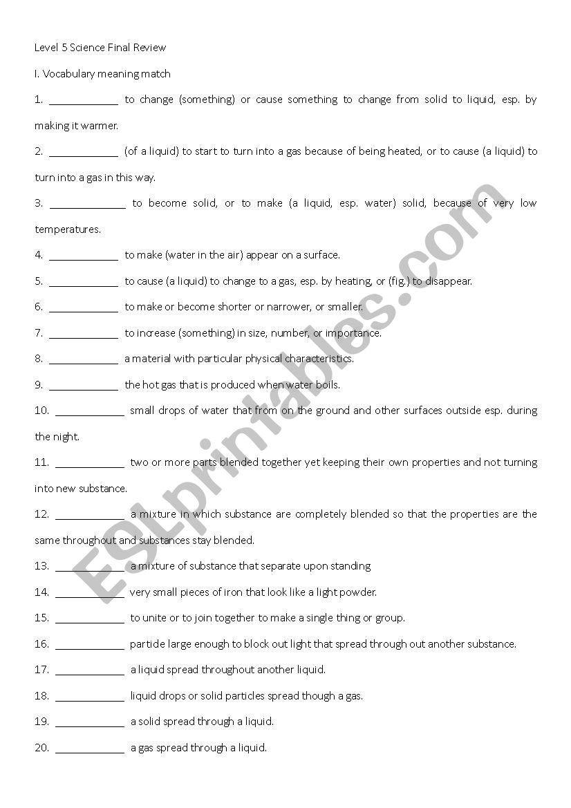 Science worksheet