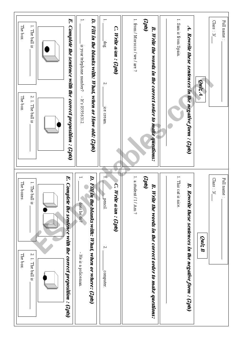 Grammar quiz  worksheet