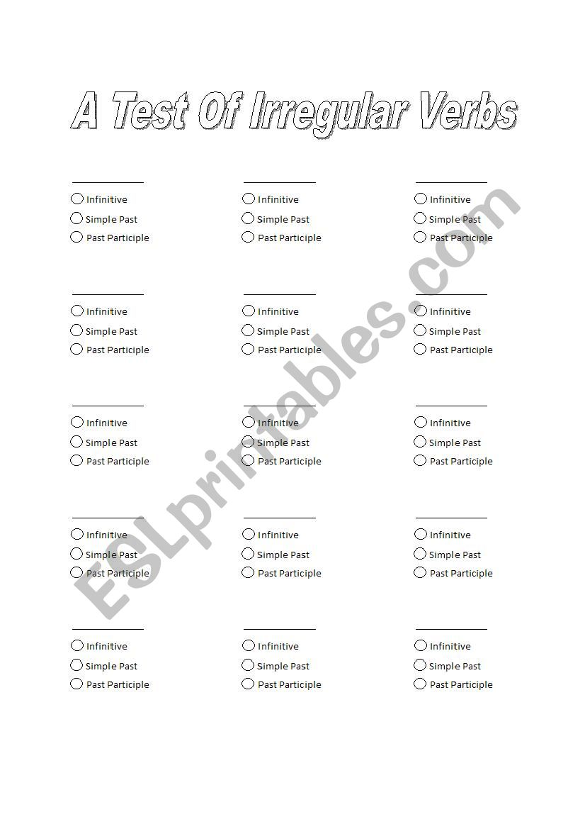 Irregular Verb -Test worksheet