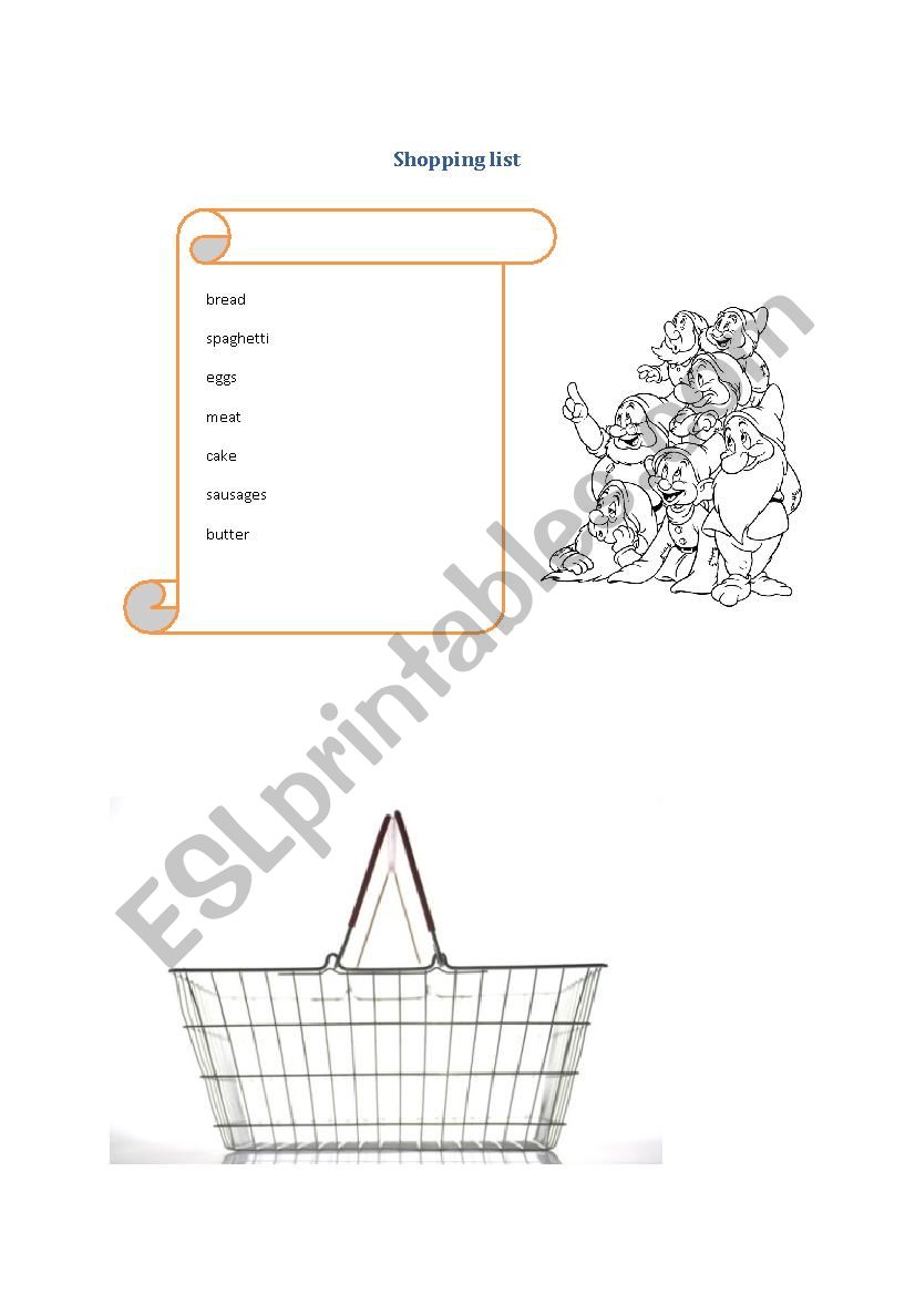 Food - shopping list worksheet