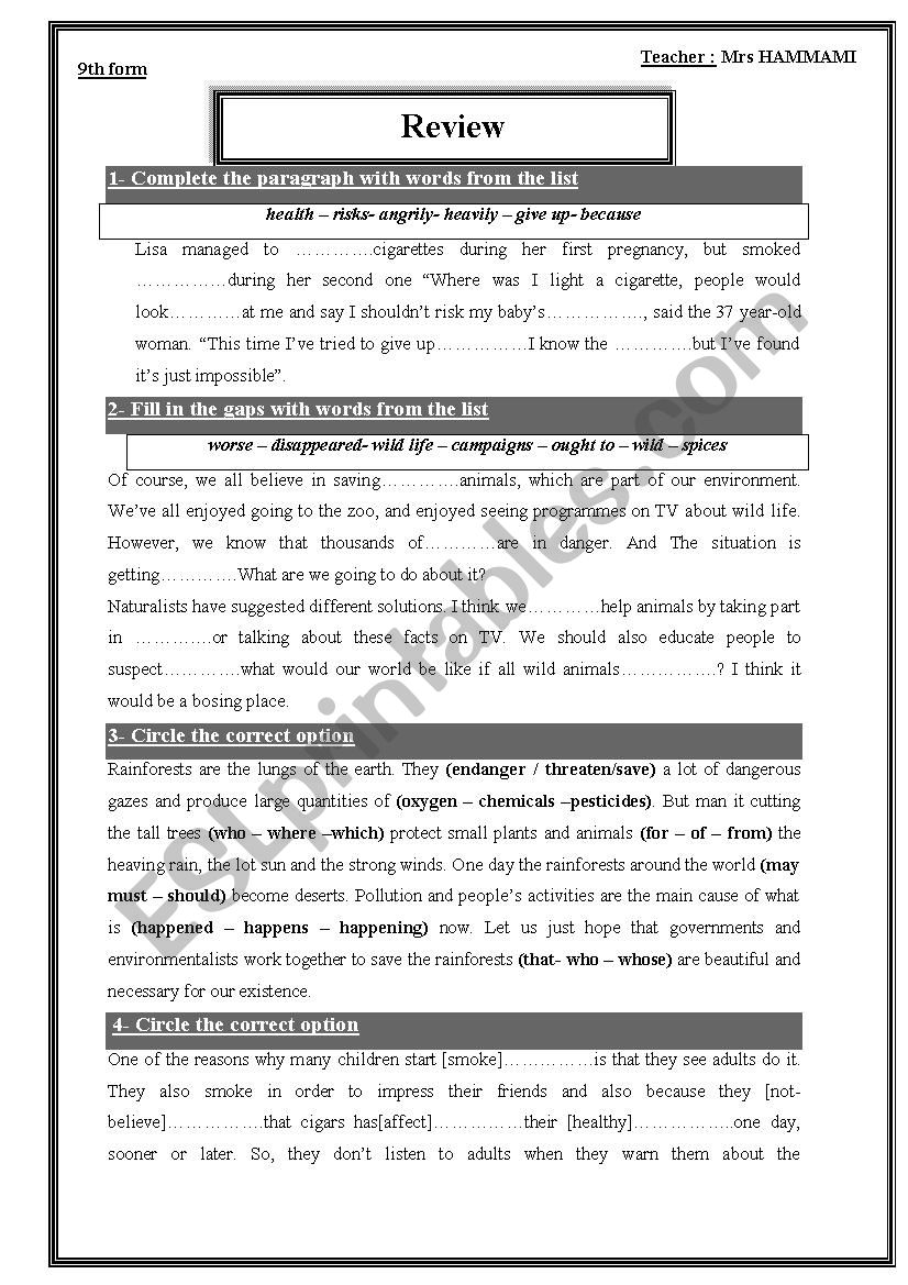 review 9th form -tunisian students