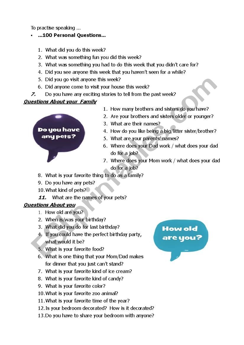 100 Questions  worksheet