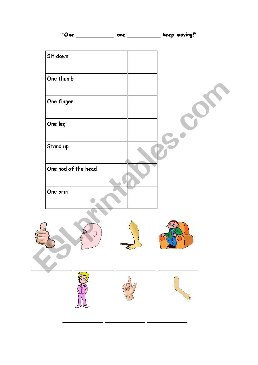 One Finger, One Thumb worksheet