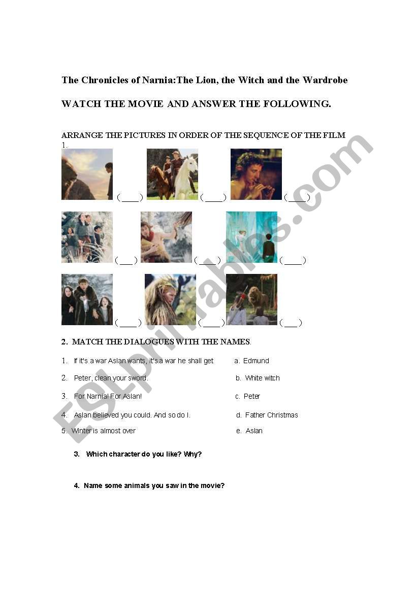 Chronicles of Narnia Part II worksheet