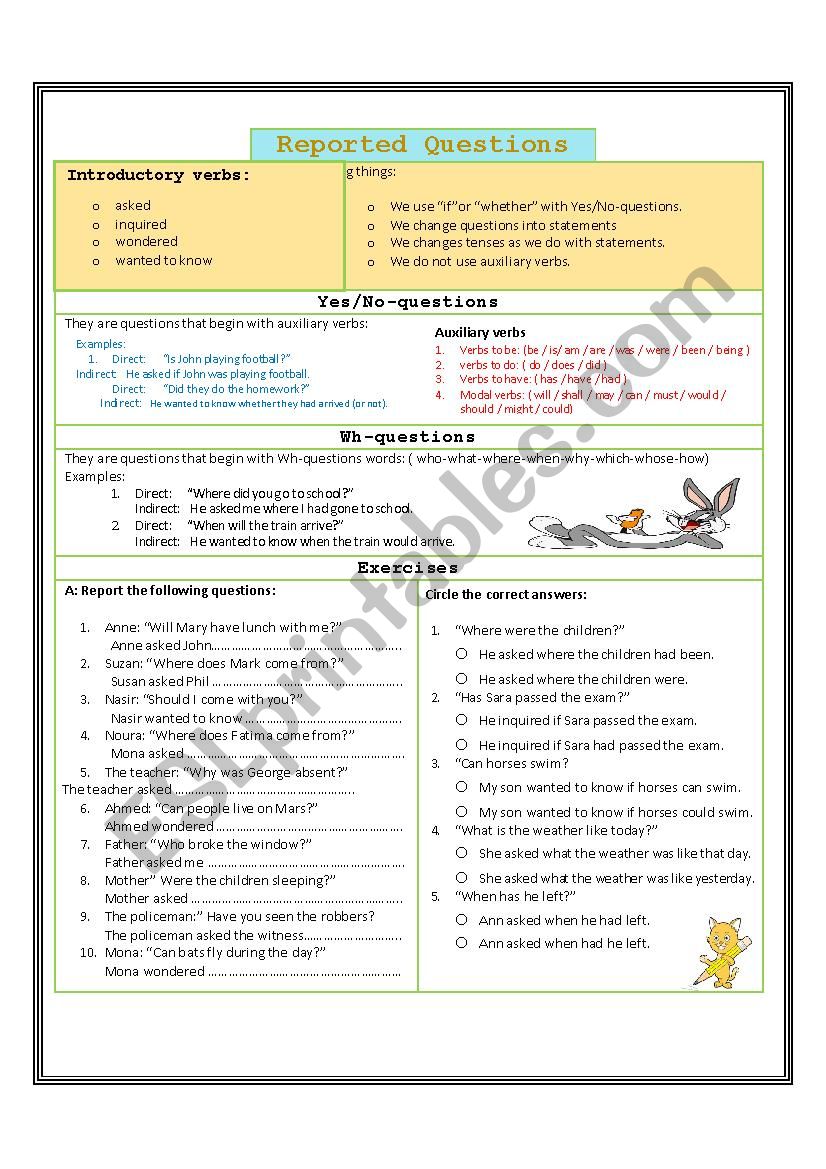 Reported  speech (Questions) worksheet