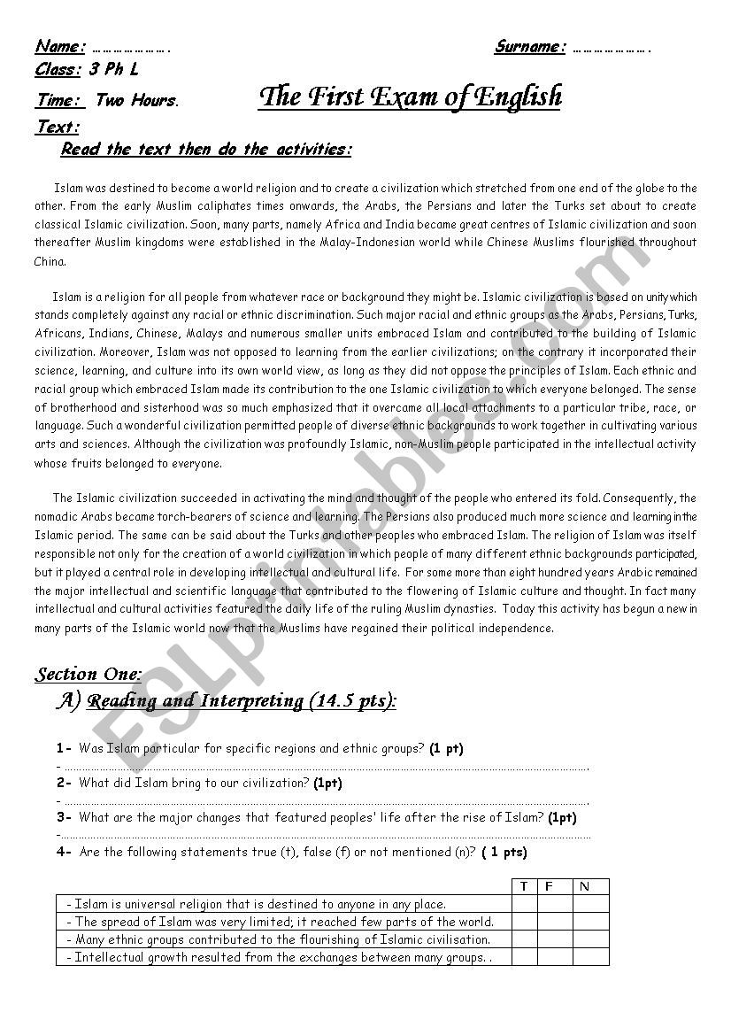 islamic civilization worksheet