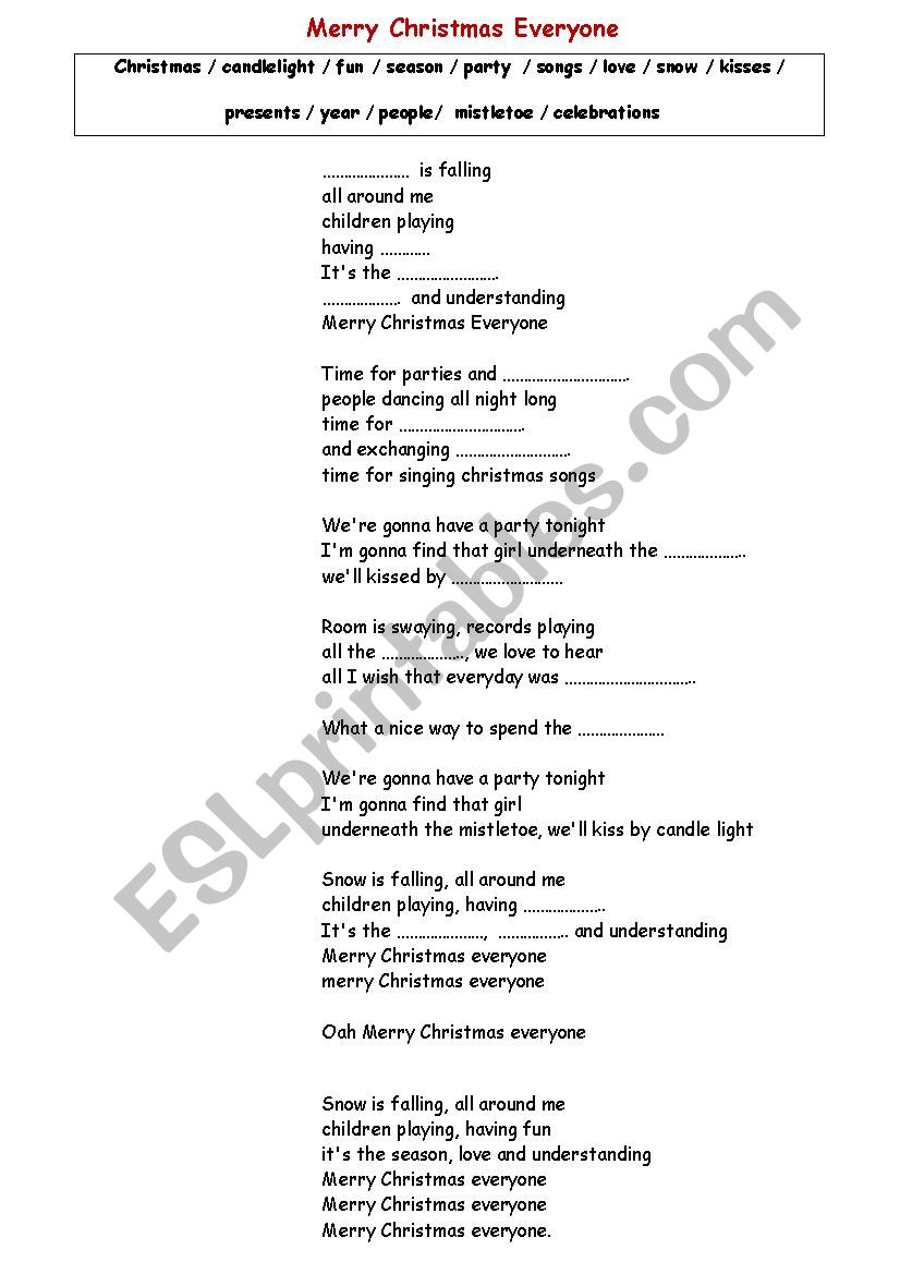 Merry Christmas song worksheet