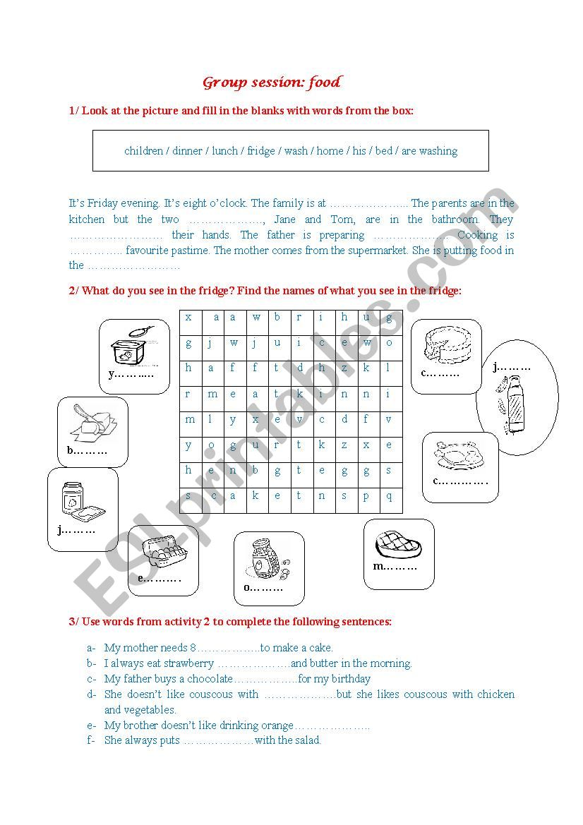 food worksheet