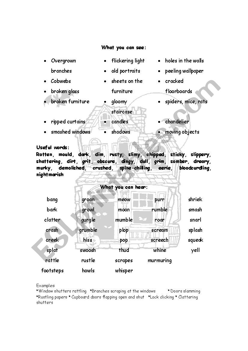 Haunted house vocabulary worksheet