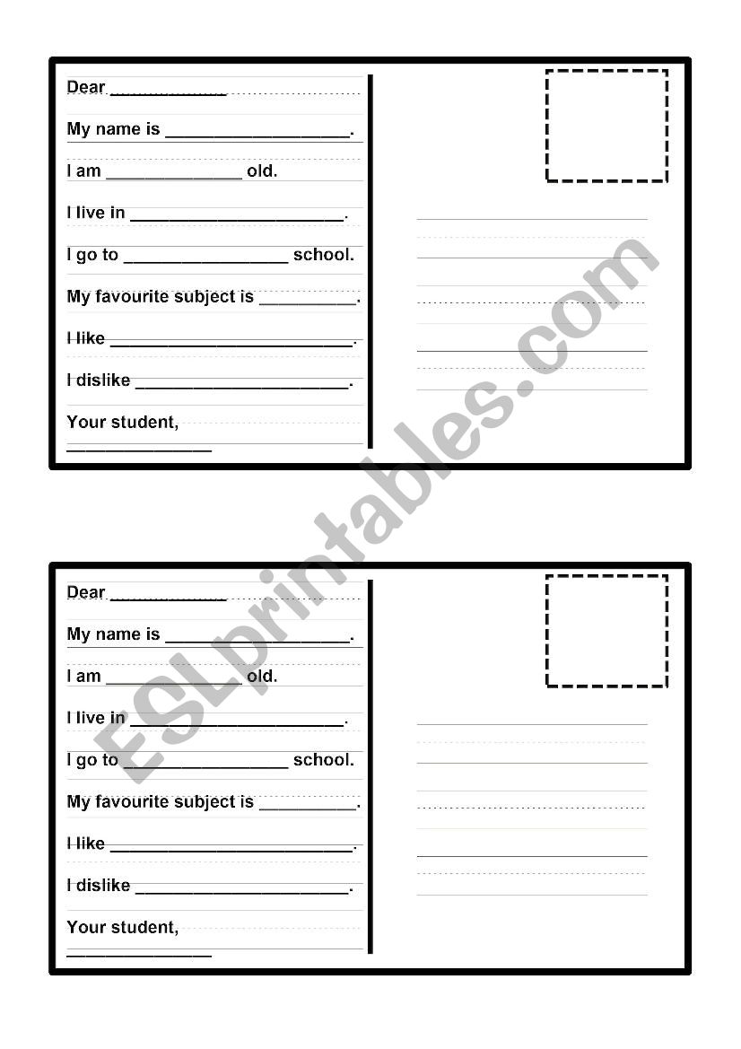First Lesson Introduction Postcard Writing Activity
