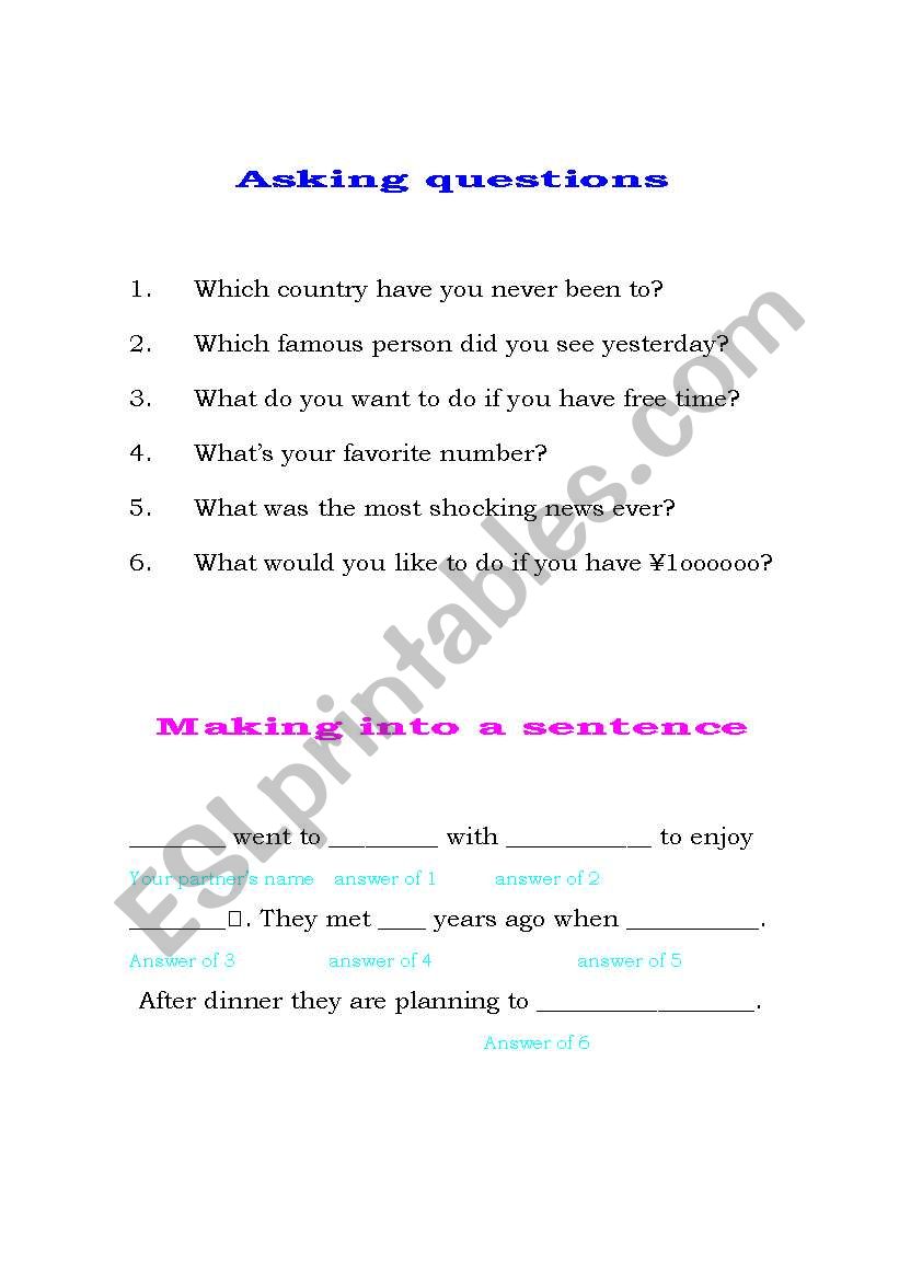 Make a fun sentence! worksheet