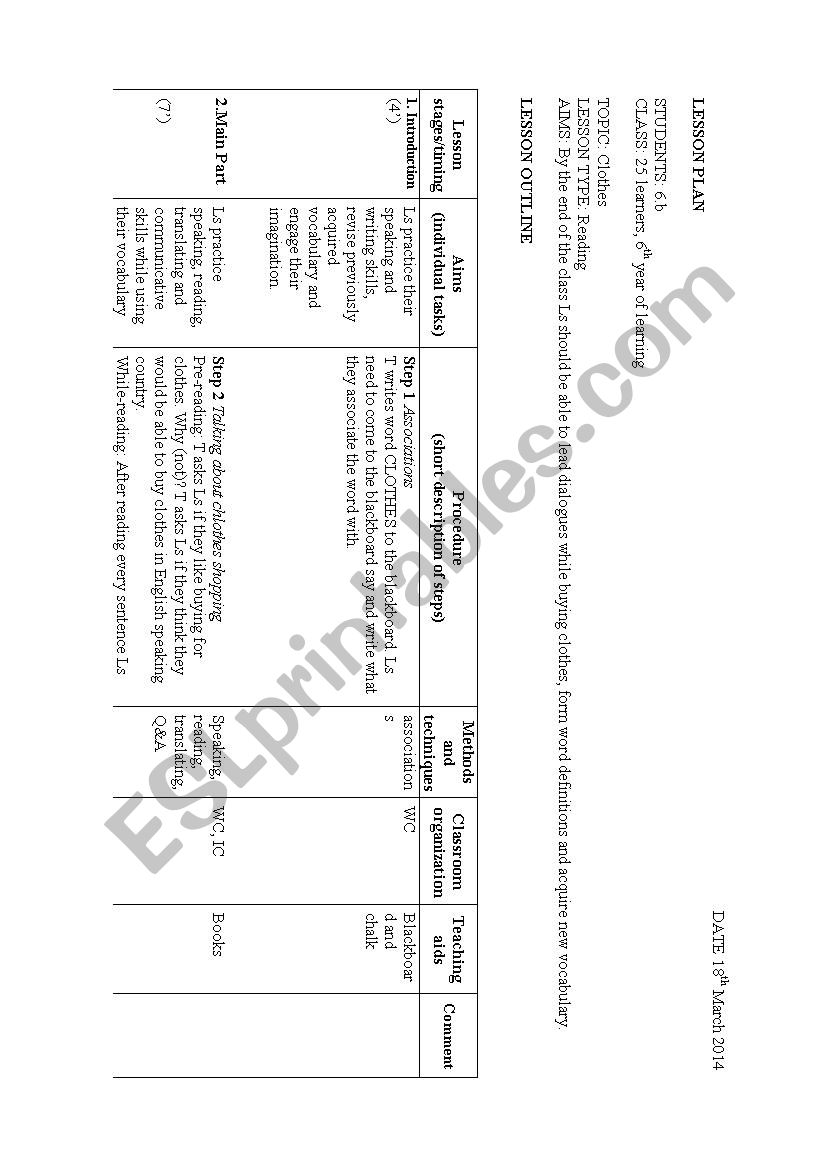 Lesson plan for clothes, buying clothes dialogue