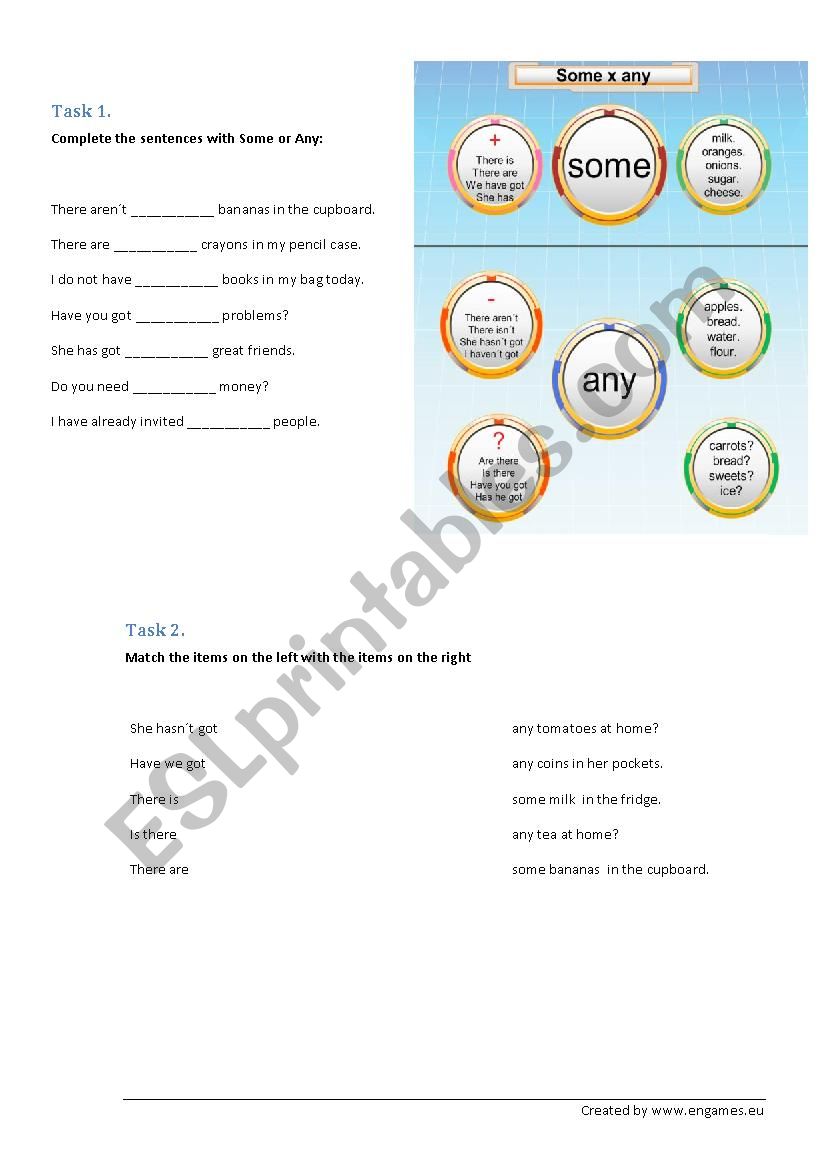 Some and Any grammar worksheet