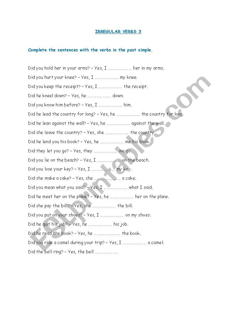 IRREGULAR VERBS 3 worksheet