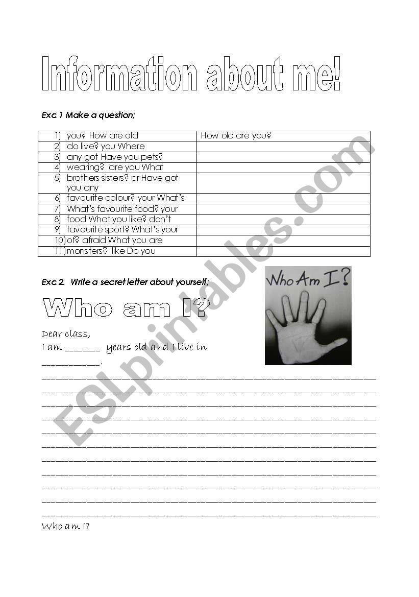 Secret letter - Who am I? worksheet