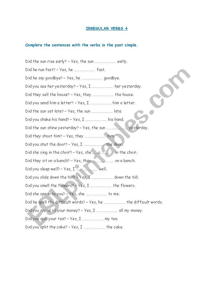 IRREGULAR VERBS 4 worksheet