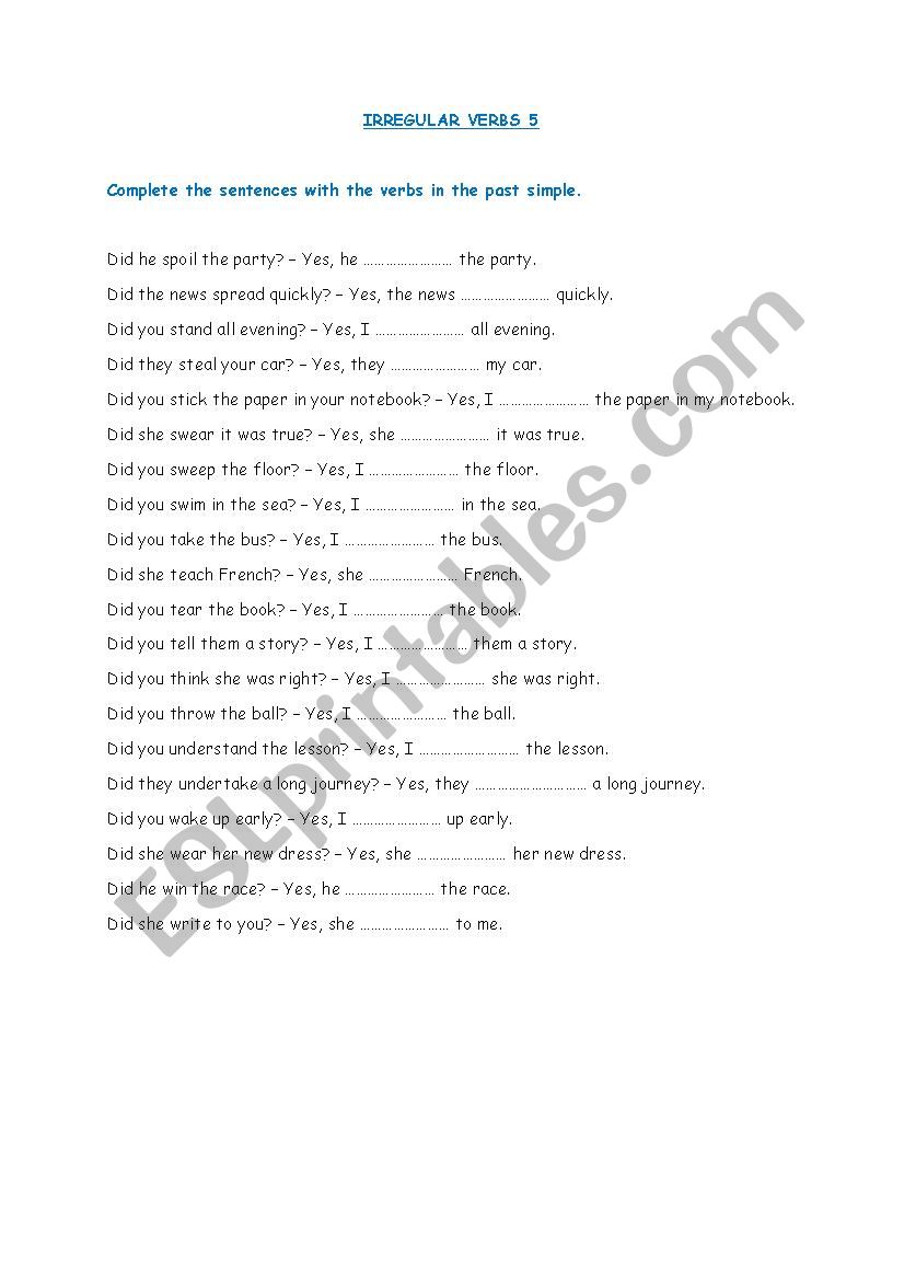 IRREGULAR VERBS 5 worksheet