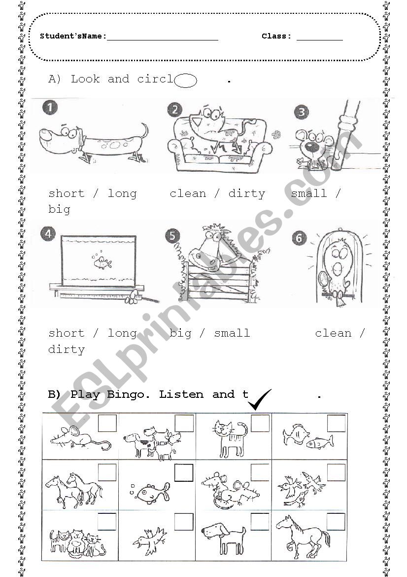 ANIMALS / Adjectives (Look and circle and BINGO)