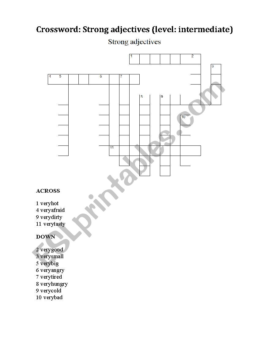 Crossword: Strong Adjectives worksheet