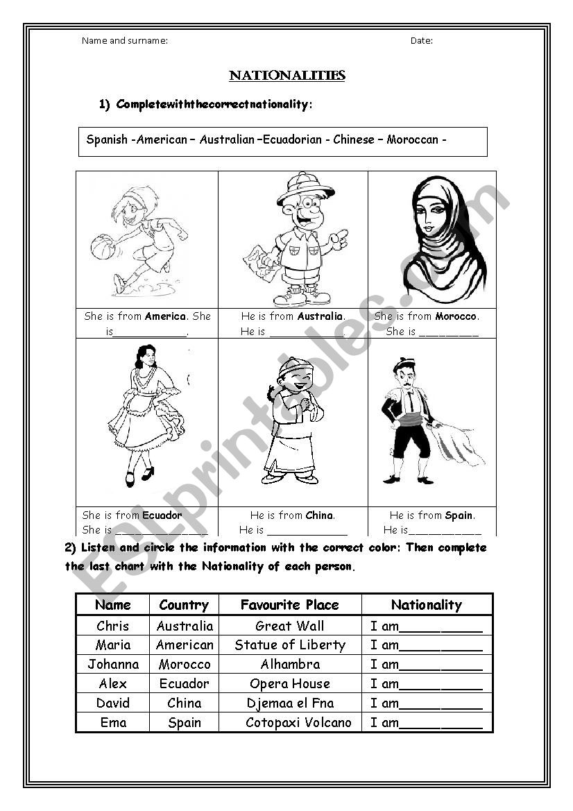 nationalities worksheet