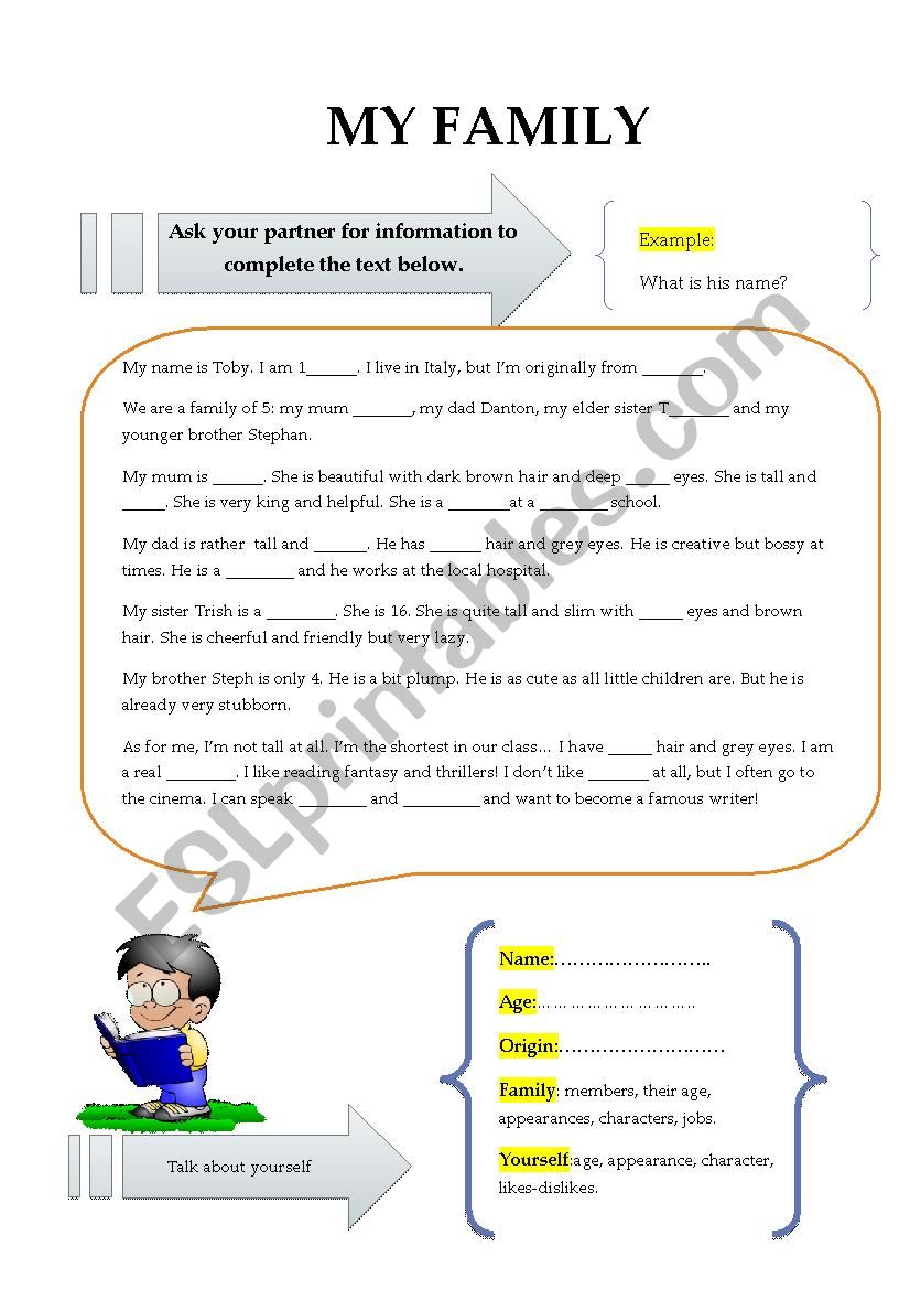 Family pair work (Speaking) worksheet