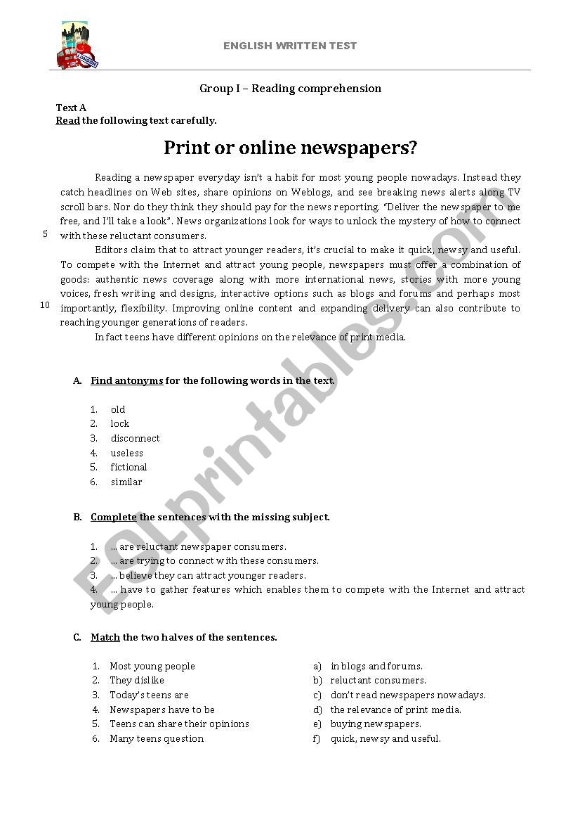 Test - Media worksheet