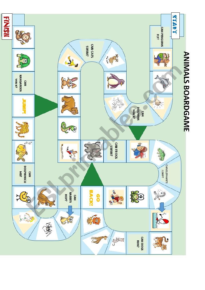 Animals boardgame worksheet