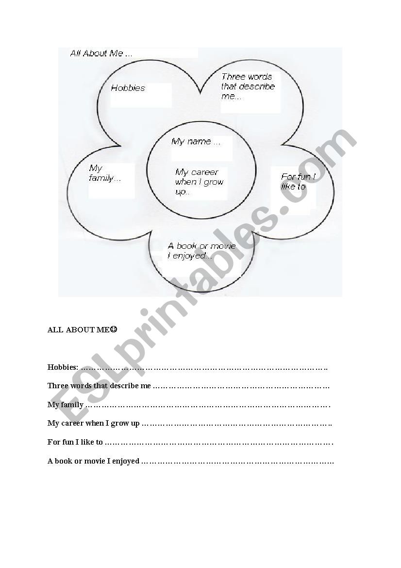 All About Me Flower Esl Worksheet By