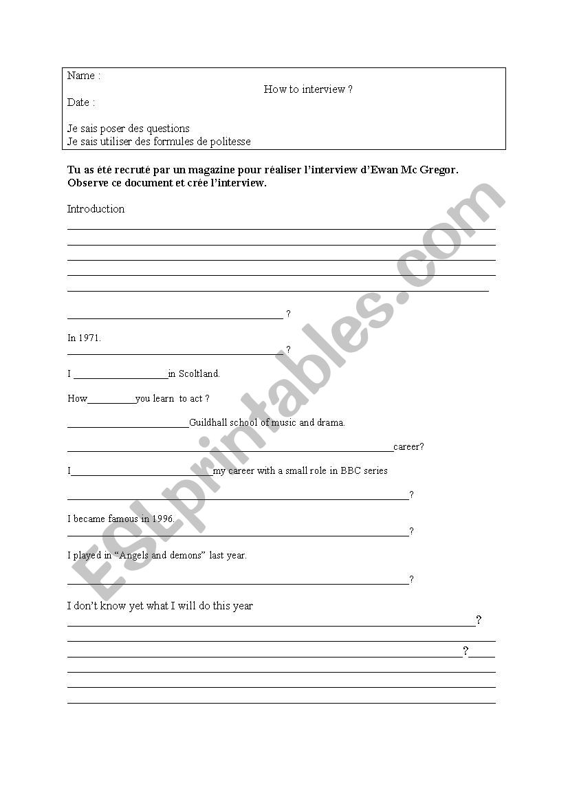 interview worksheet