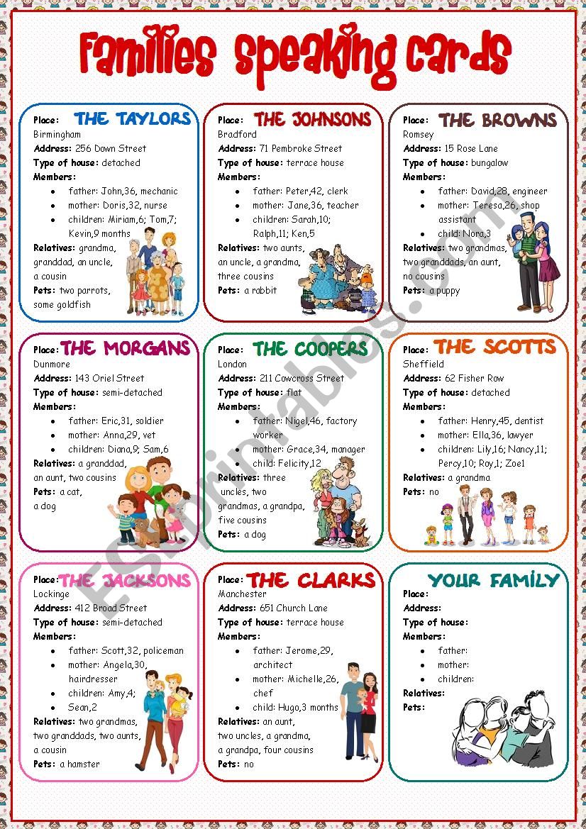 Families Speaking Cards worksheet