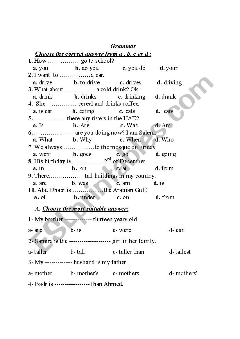 Grammar exercises worksheet