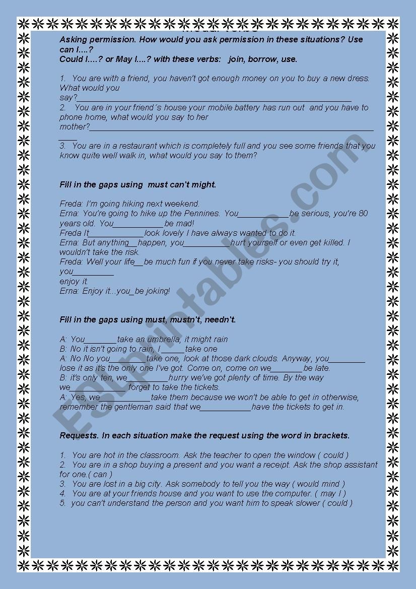 Modal verbs worksheet