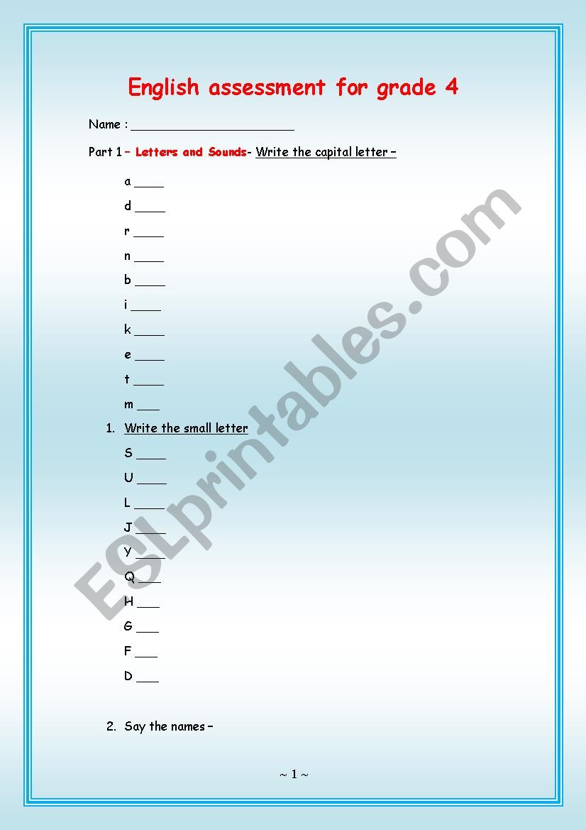 BEGINNERS READING ASSESSMENT worksheet