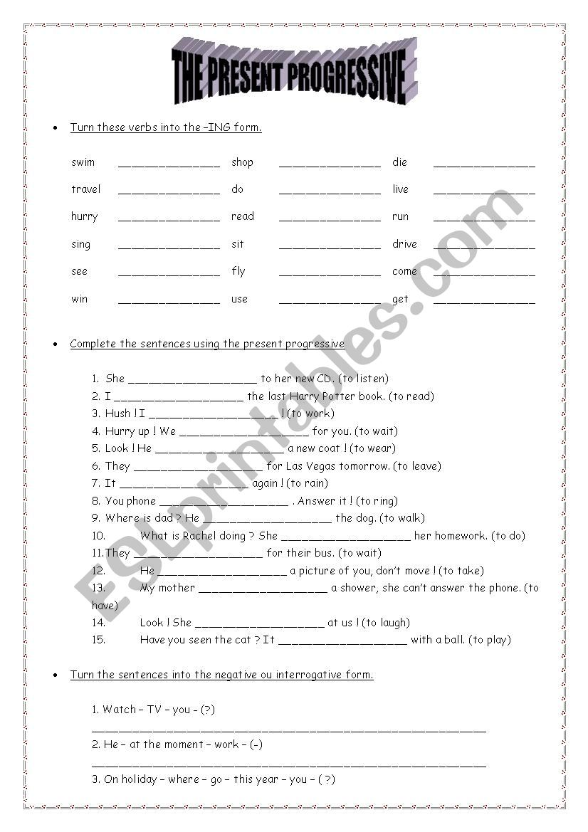 The present progressive worksheet