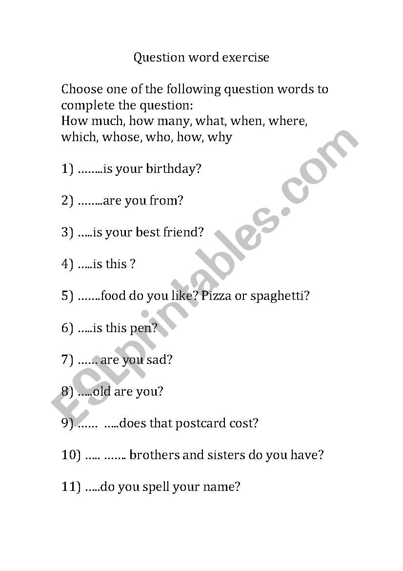 Question word exercise/practise
