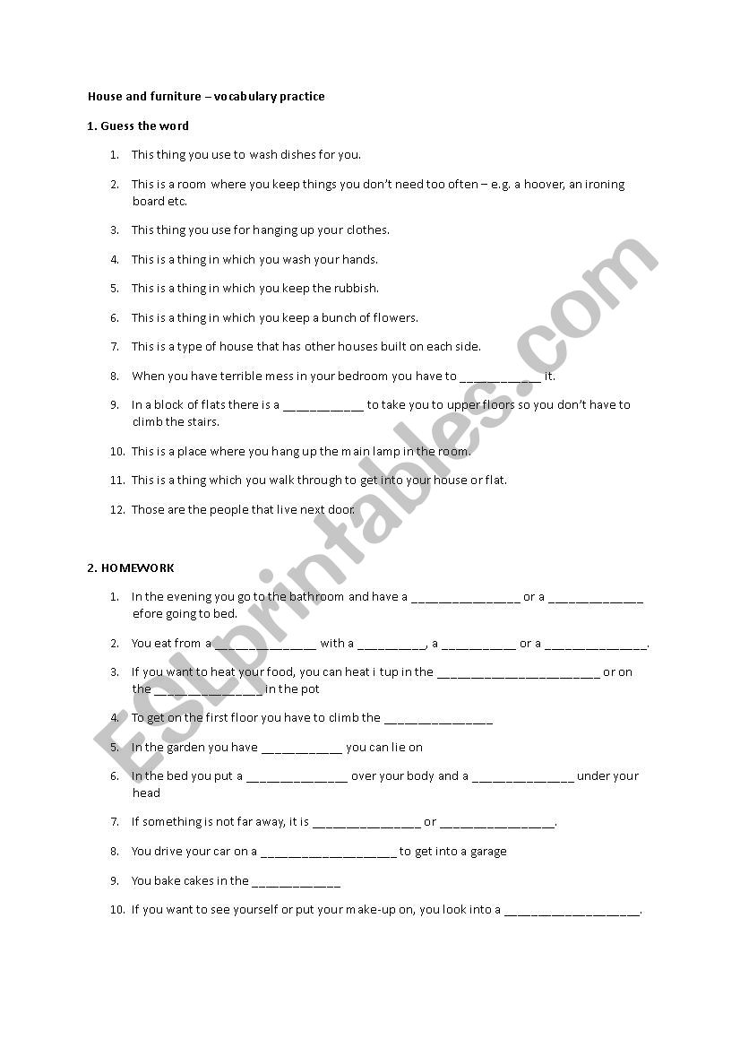 House and furniture vocabulary practice