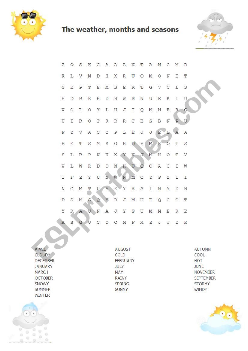 Weather , months and seasons wordsearch