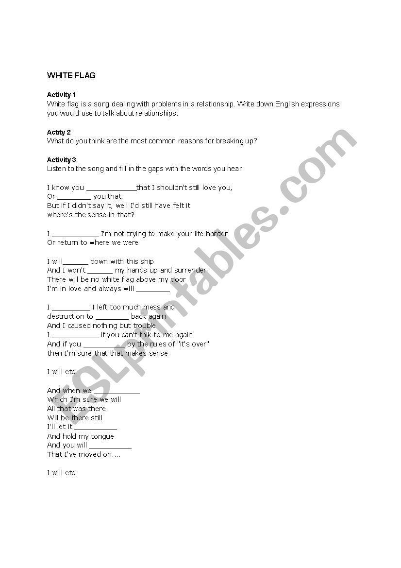 White flag worksheet