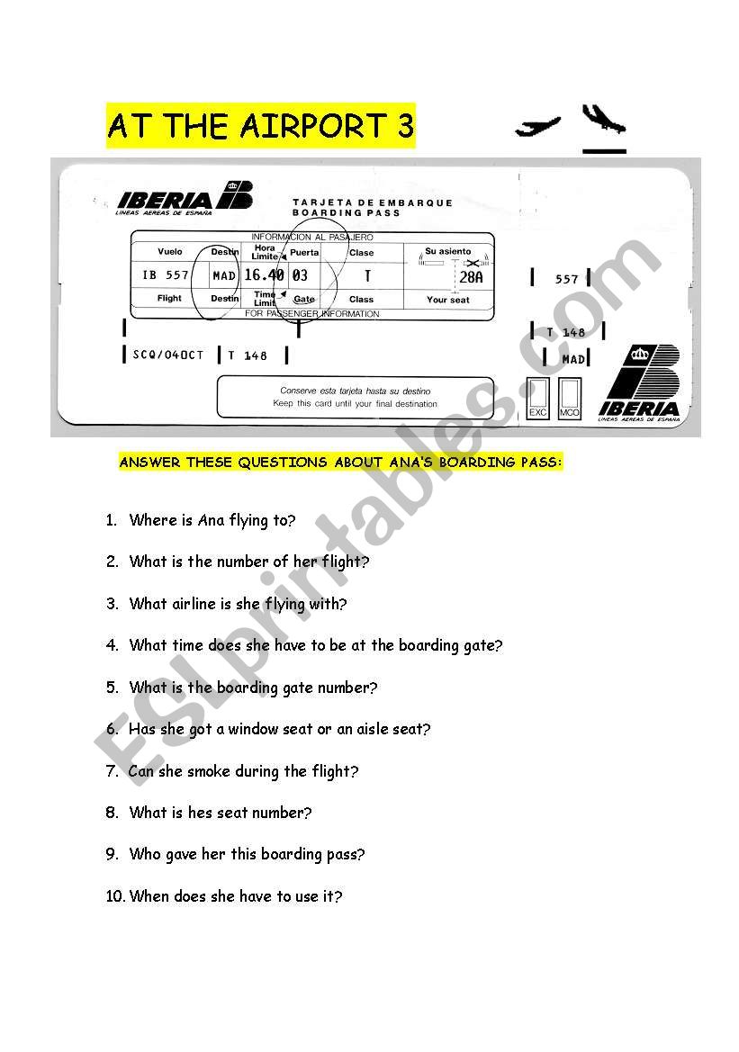 AIRPORT - 3 (BOARDING PASS) worksheet