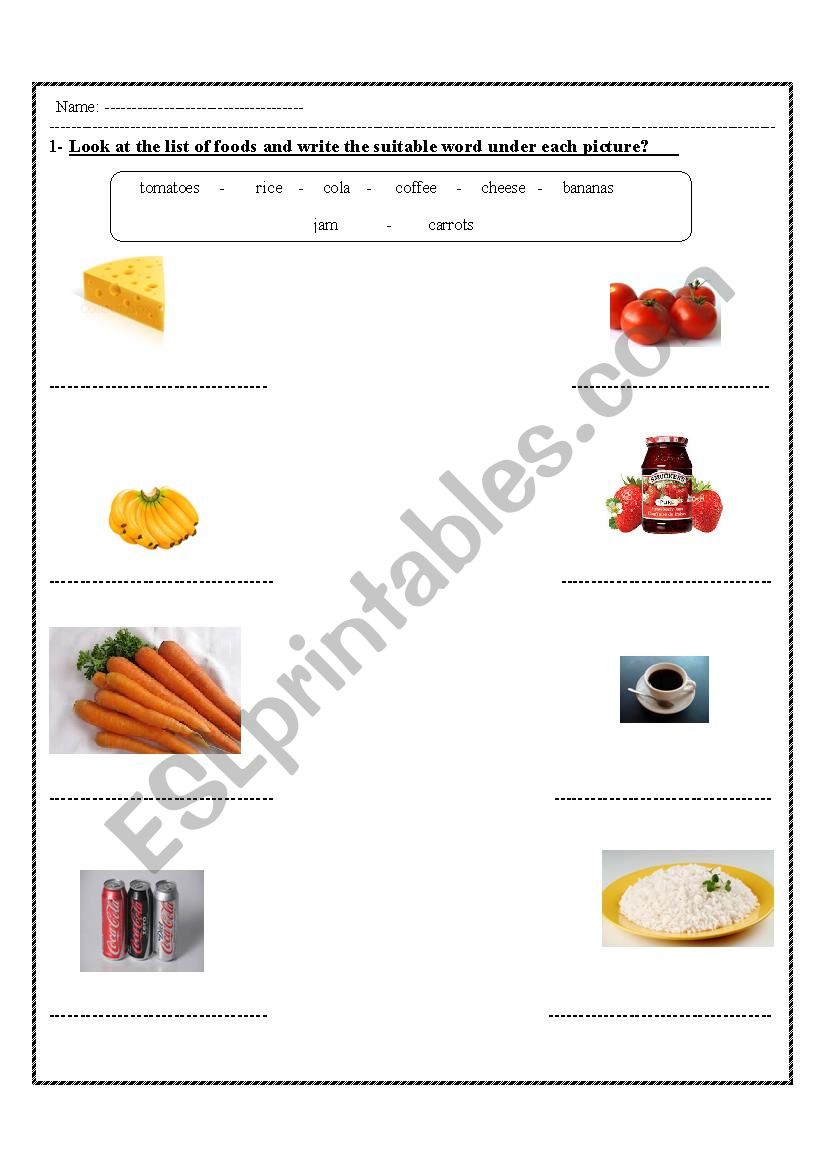 foods worksheet