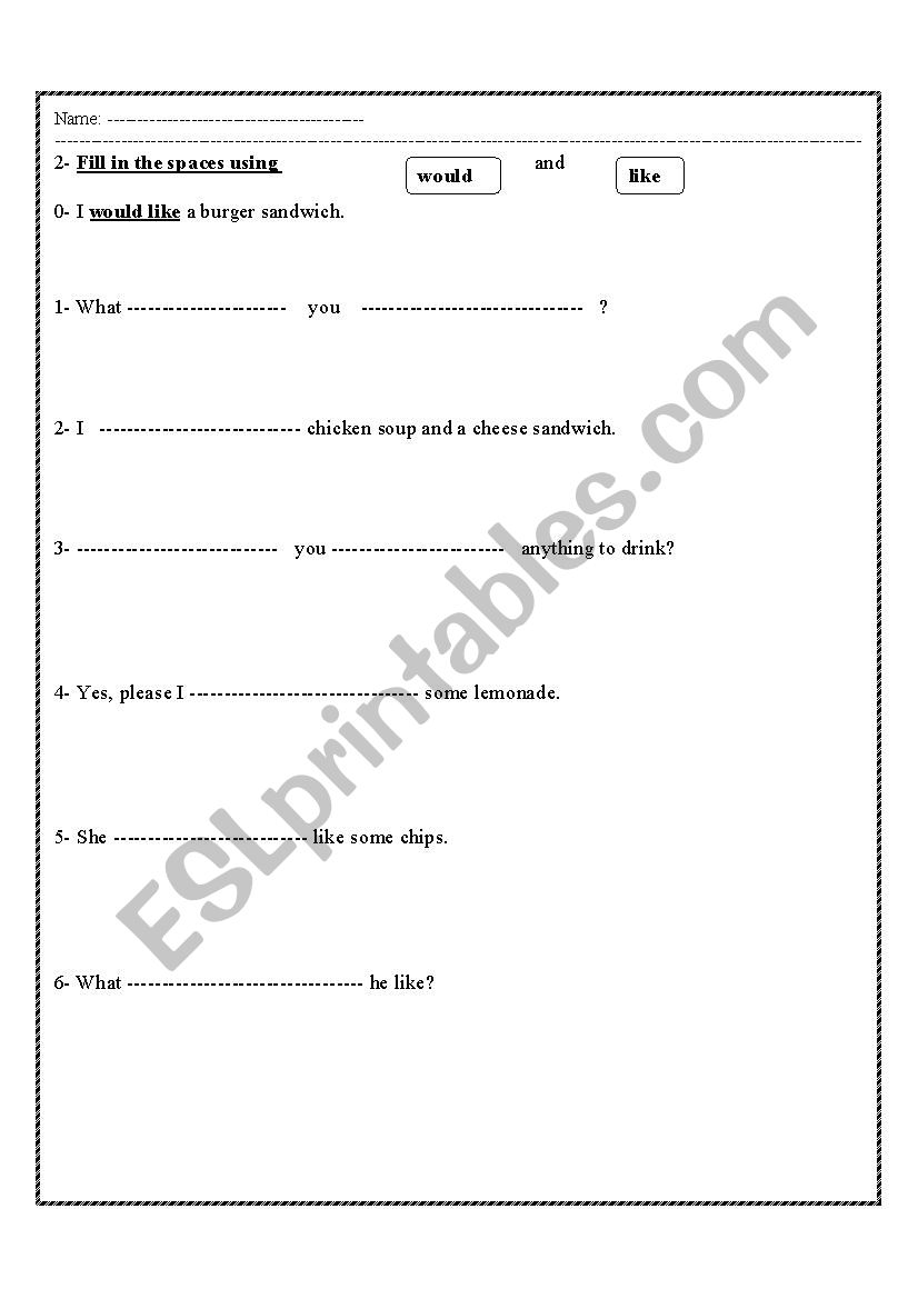 foods worksheet