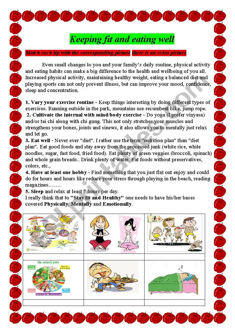 Being healthy and fit worksheet