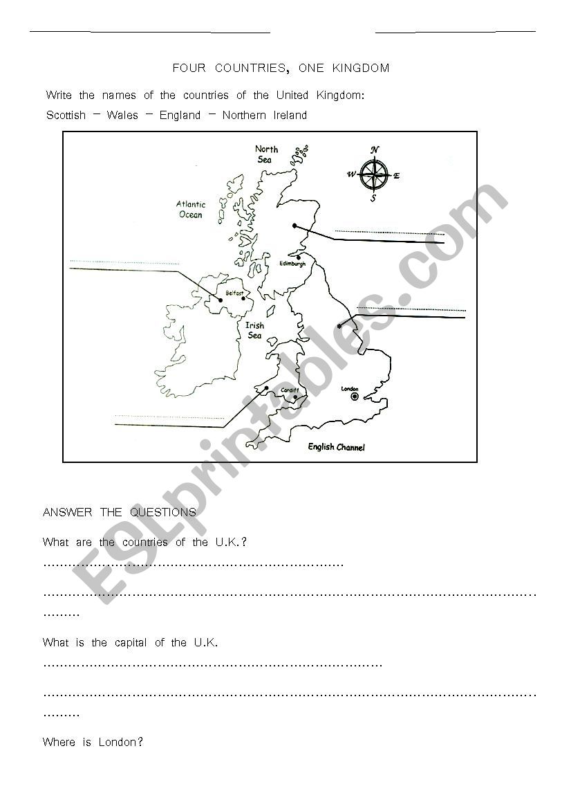 Four countries, one kingdom worksheet