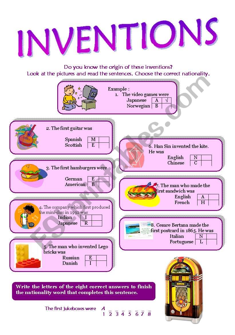 inventions for nationalities worksheet