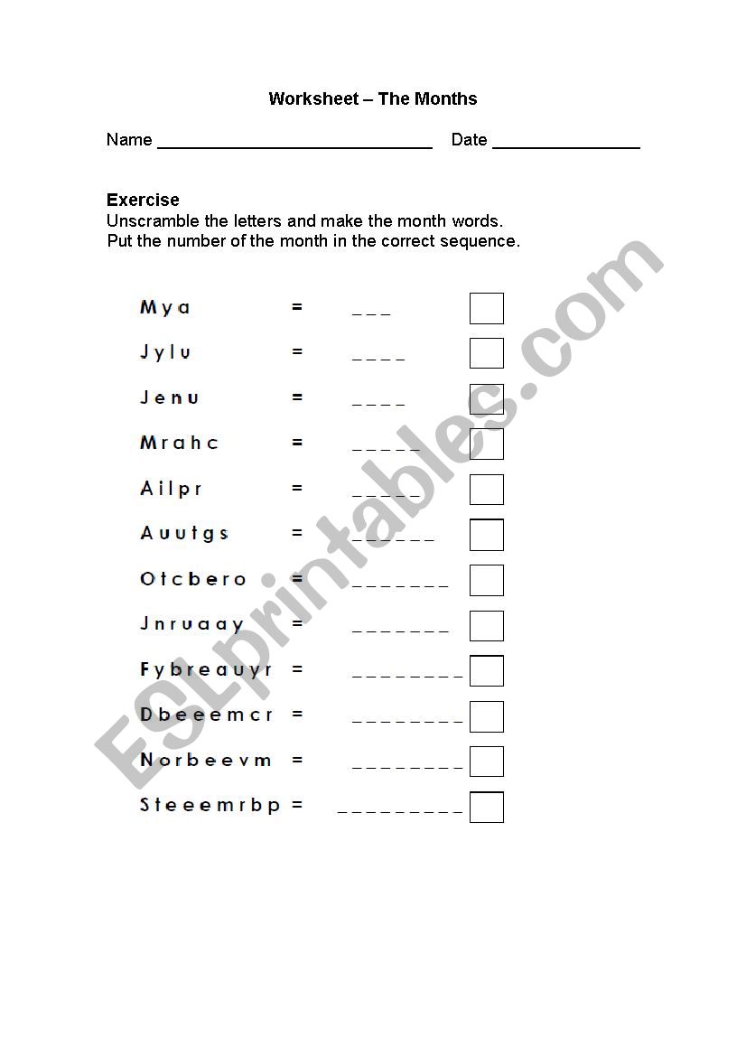 Worksheet The Months worksheet