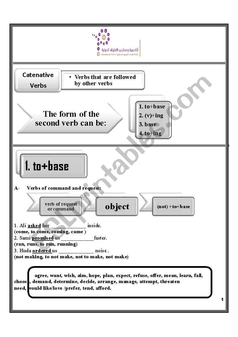 catenative verbs worksheet