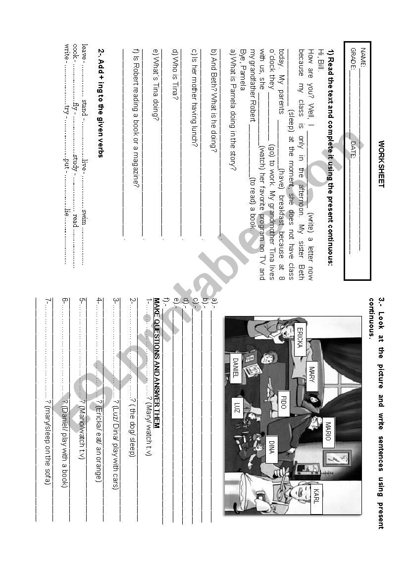 present continuous worksheet