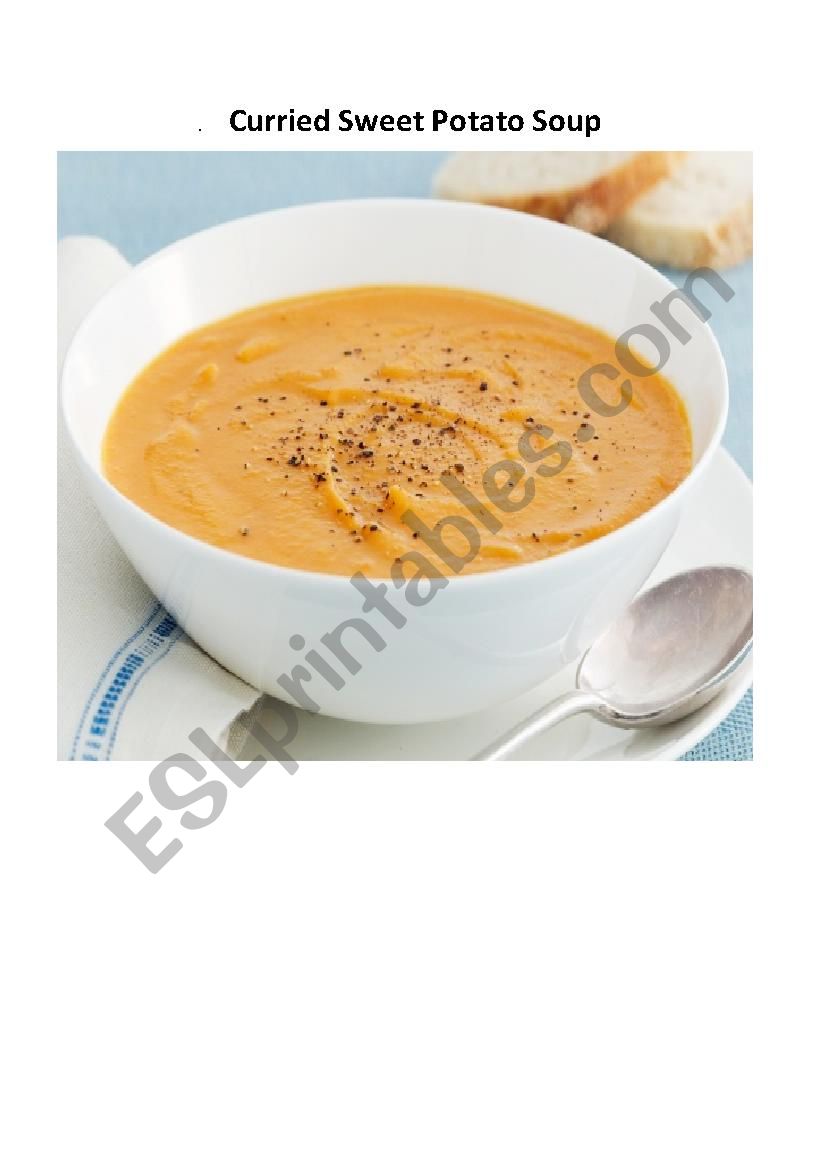 Curried Sweet Potato Soup - a cooking verbs gap fill