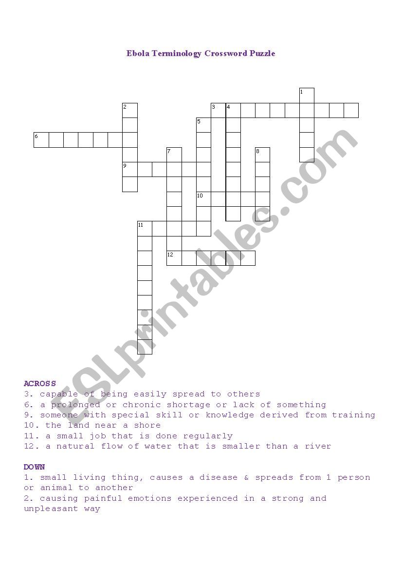 Ebola Terminology Crossword Puzzle 