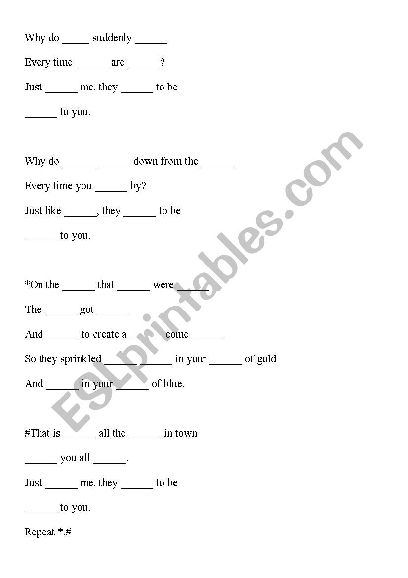 Close to you lyrics fill in  worksheet